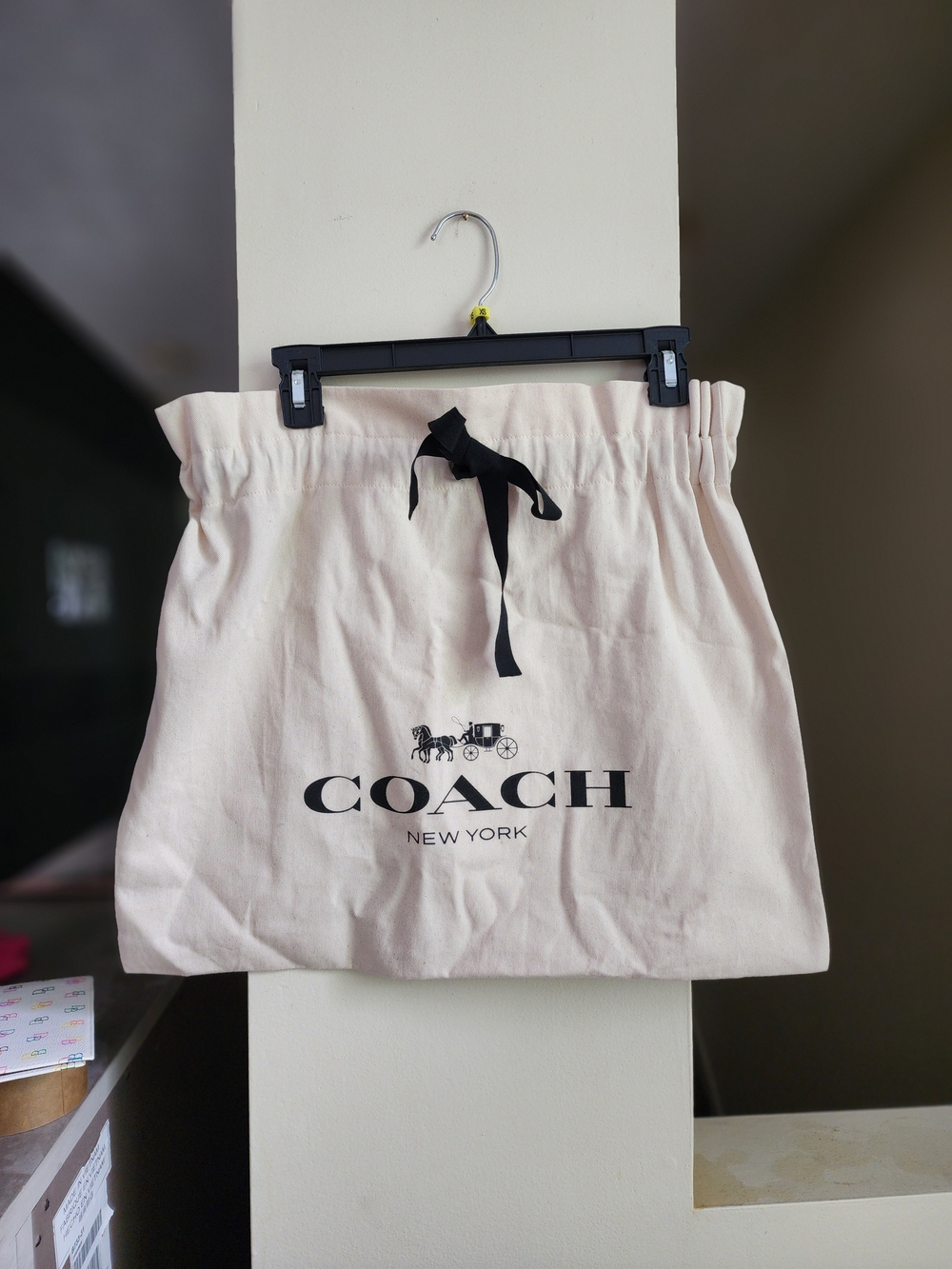 Coach Holiday Cream Dust Bag with Black Logo & Ribbon (Limited Ed.)